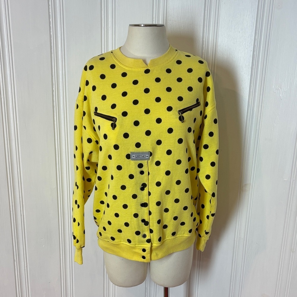 Vintage SHIMO Polka Dot Button-Front Sweatshirt - Size Small